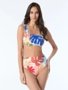 Vince Camuto Womens Printed Square Neck Bikini Top Convertible Bottoms In Multi