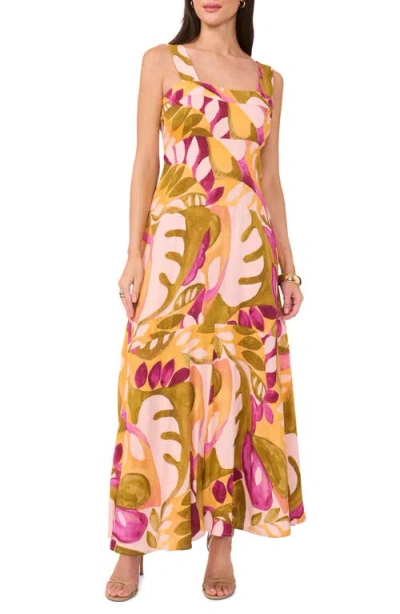 Vince Camuto Square Neck Empire Waist Maxi Dress In Ecru Olive