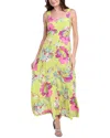 Vince Camuto Plus Size Floral Square-neck Smocked-back Sleeveless Maxi Dress In Green