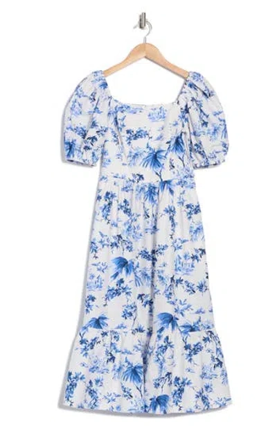 VINCE CAMUTO VINCE CAMUTO SQUARE NECK PUFF SLEEVE COTTON MIDI DRESS