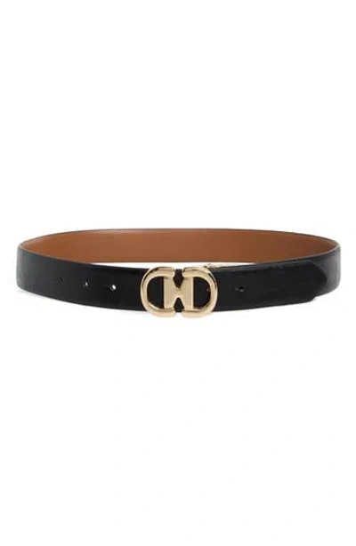 Vince Camuto Squat Horsebit Buckle Reversible Belt In Black
