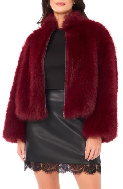 Vince Camuto Stand Caollar Faux Fur Jacket In Red
