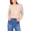 Vince Camuto Star Pattern Crewneck Sweater In Brown