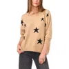 Vince Camuto Star Crewneck Sweater In Latte Heather