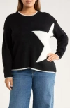 Vince Camuto Star Detail Crewneck Sweater In Black