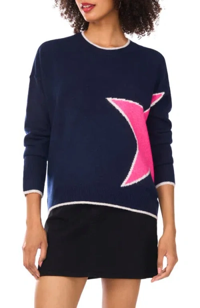 Vince Camuto Star Detail Crewneck Sweater In Blue