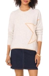 Vince Camuto Star Detail Crewneck Sweater In White