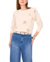 Vince Camuto Star Pattern Crewneck Sweater In Neutral