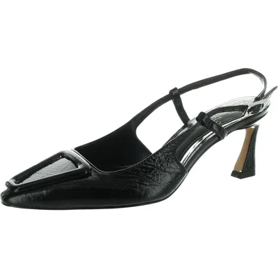 Vince Camuto Stilla Womens Adjustable Patent Leather Slingback Heels In Black