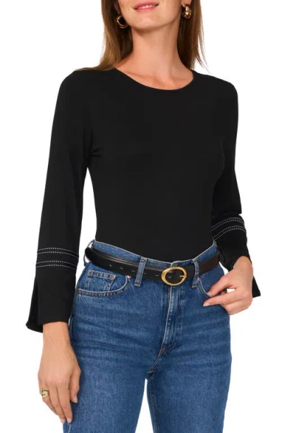 Vince Camuto Stitch Detail Crewneck Knit Top In Rich Black