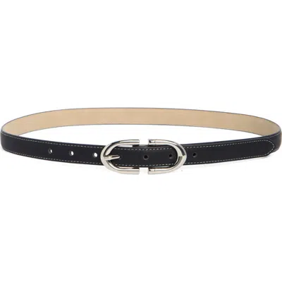 Vince Camuto Stitch Edge Skinny Belt In Black