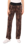Vince Camuto Plus Size Velour Animal-print Drawstring-waist Straight-leg Pants In Brown