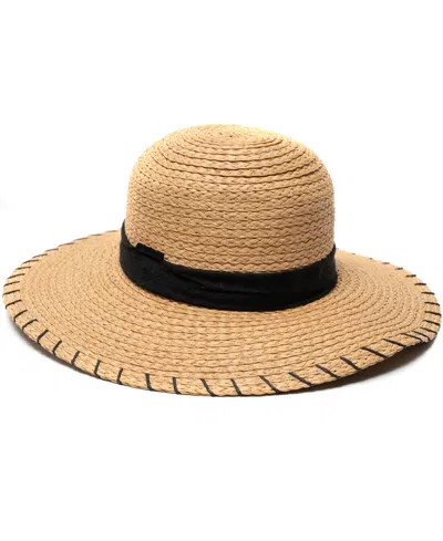 Vince Camuto Straw Boater Hat With Whipstitch Edge In Brown