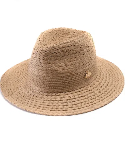 Vince Camuto Straw Panama Hat With Icon Detail In Tan