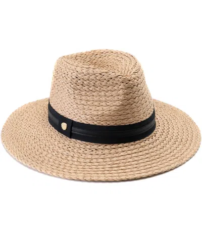 Vince Camuto Straw Panama Hat With Ribbon Trim In Tan