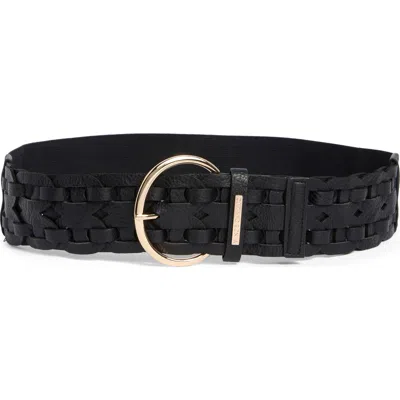 Vince Camuto Stretch Woven Faux Leather Belt In Black