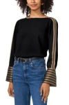 Vince Camuto Stripe Accent Boat Neck Top In Rich Black