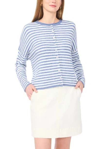 Vince Camuto Stripe Cotton Cardigan In Blue