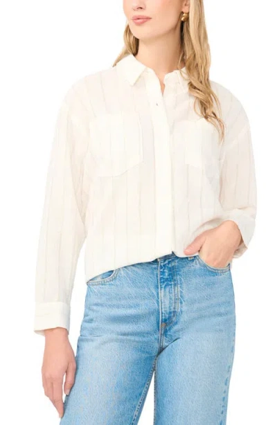 Vince Camuto Stripe High-low Button-up Shirt In White