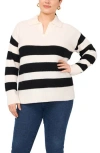 Vince Camuto Stripe Polo Sweater In Antique White