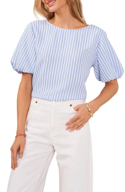 Vince Camuto Stripe Puff Sleeve Crêpe De Chinetop In Airy Blue