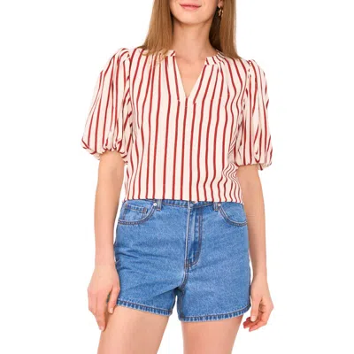 Vince Camuto Stripe Puff Sleeve Top In Pink