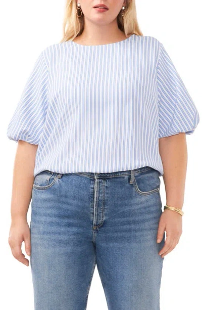 Vince Camuto Stripe Puff Sleeve Top In Airy Blue