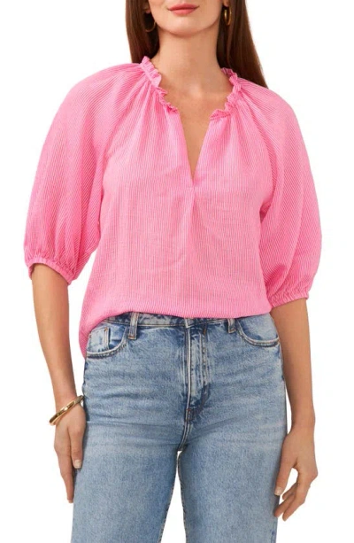 Vince Camuto Stripe Puff Sleeve Top In Hot Pink