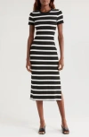 Vince Camuto Stripe Rib Sweater Midi Dress In Black