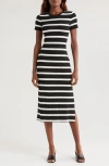 Vince Camuto Stripe Rib Sweater Midi Dress In Rich Black