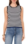 Vince Camuto Women's Striped Ribbed Keyhole-back Sleeveless Sweater In Rich Black