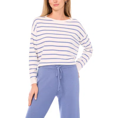 Vince Camuto Stripe Rolled Edge Sweater In White