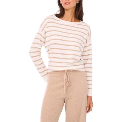 Vince Camuto Stripe Rolled Edge Sweater In White