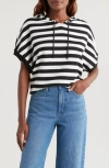 Vince Camuto Stripe Short Sleeve Hooded Sweater In Black
