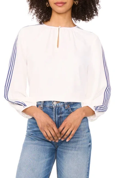 Vince Camuto Stripe Sleeve Detail Top In White