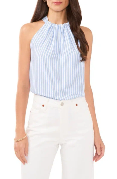 Vince Camuto Stripe Sleeveless Crêpe De Chine Top In Airy Blue