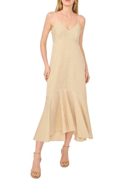 Vince Camuto Stripe Sleeveless Ruffle Hem High-low Midi Dress In Neutral