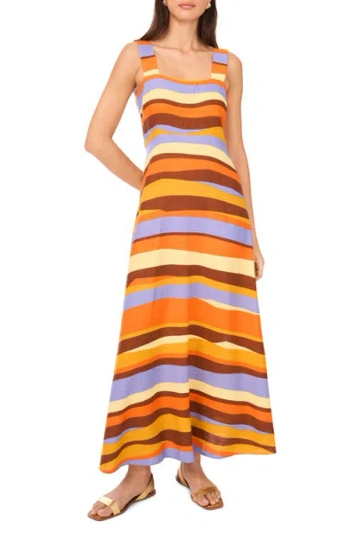 VINCE CAMUTO VINCE CAMUTO STRIPE SQUARE NECK MIDI SUNDRESS