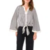 Vince Camuto Stripe Tie Hem Button-up Top In Black