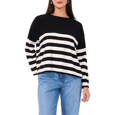 Vince Camuto Stripe Vented Back Sweater In Rich Black