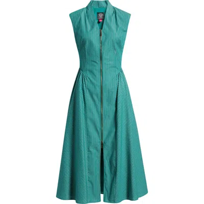 Vince Camuto Stripe Zip Front Sleeveless Midi Dress In Green