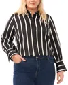 Vince Camuto Stripe Charmeuse Button-up Shirt In Rich Black