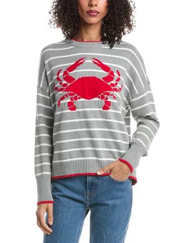 Vince Camuto Striped Crab Motif Crewneck Sweater In Gray