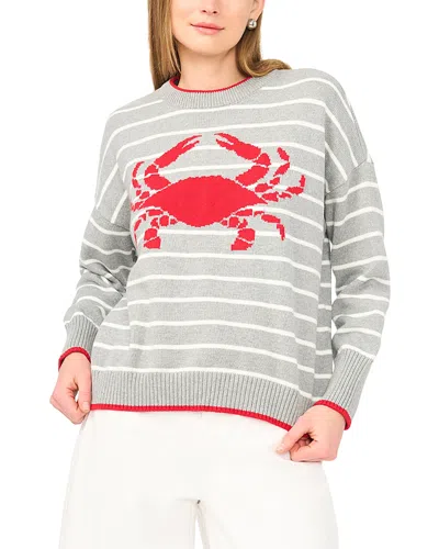Vince Camuto Striped Crab Motif Crewneck Sweater In Multi
