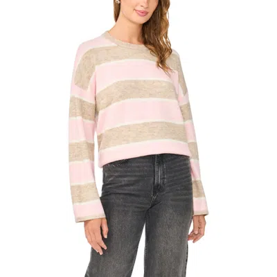 Vince Camuto Striped Crewneck Sweater In Brown
