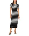 Vince Camuto Stripe Rib Sweater Midi Dress In Rich Black