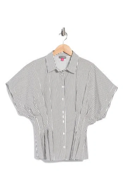 Vince Camuto Striped Pleat Waist Dolman Shirt In White