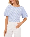 Vince Camuto Striped Puff Sleeve Top In Airy Blue