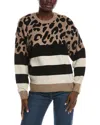 Vince Camuto Leopard Stripe Crewneck Sweater In Animal Print