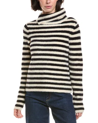 Vince Camuto Striped Turtleneck Top In Black